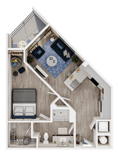 Floor plan for 1 bed, 1 bath, 660 sqft